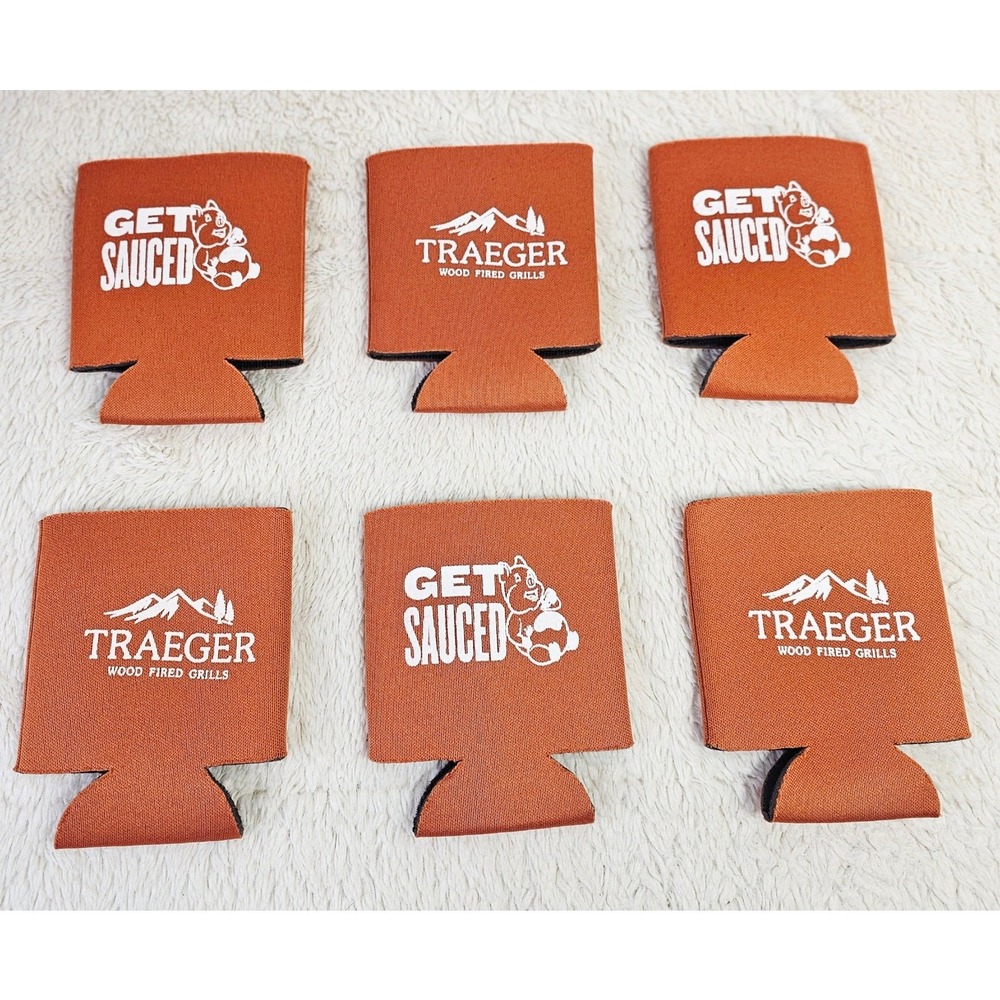 TRAEGER BBQ Co Insulated Beer n Soda Beverage Can Holder Bundles ×6 Brown White